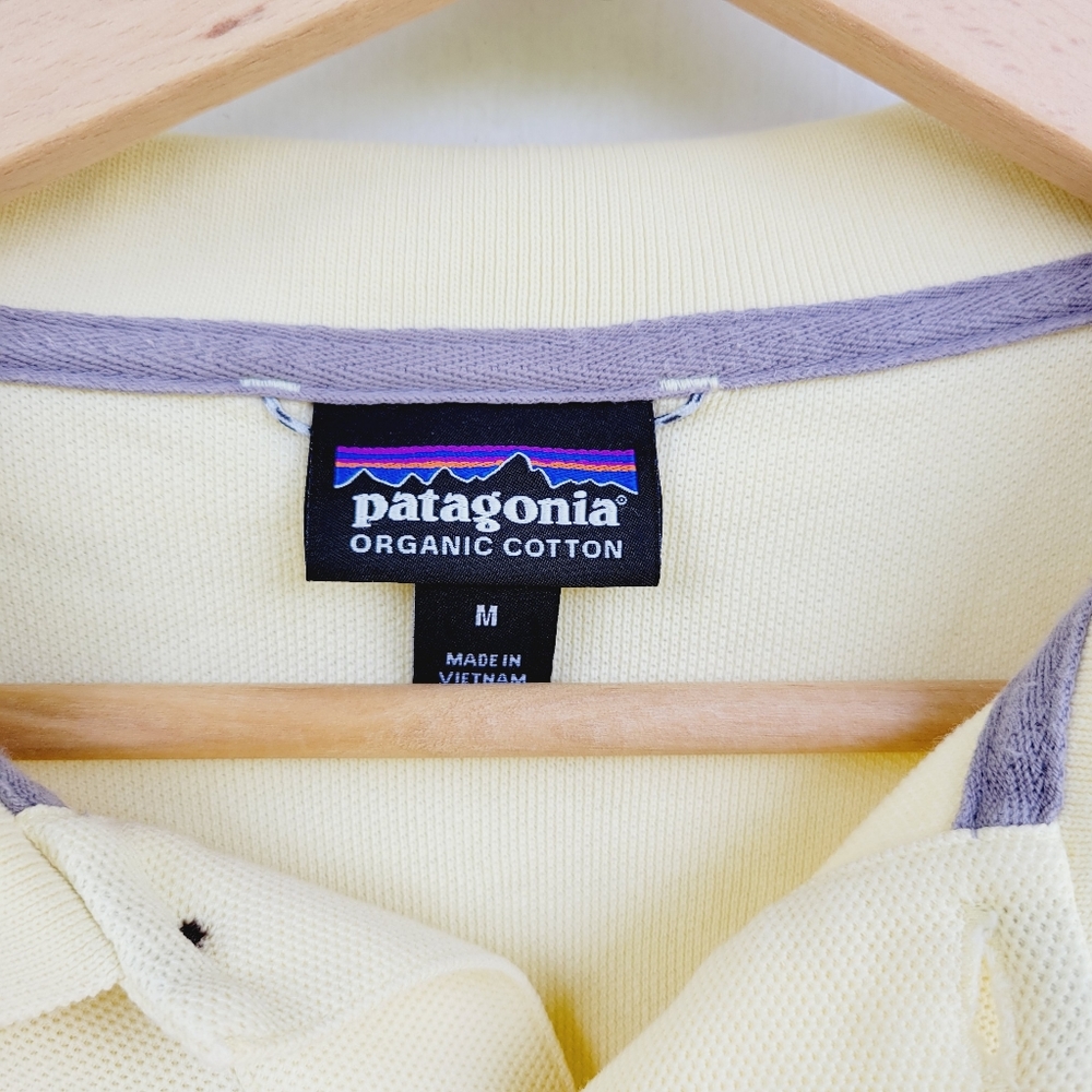 Patagonia Worn Wear mens Organic Cotton Banana Yellow Polo Shirt Size Medium - Picture 3 of 10